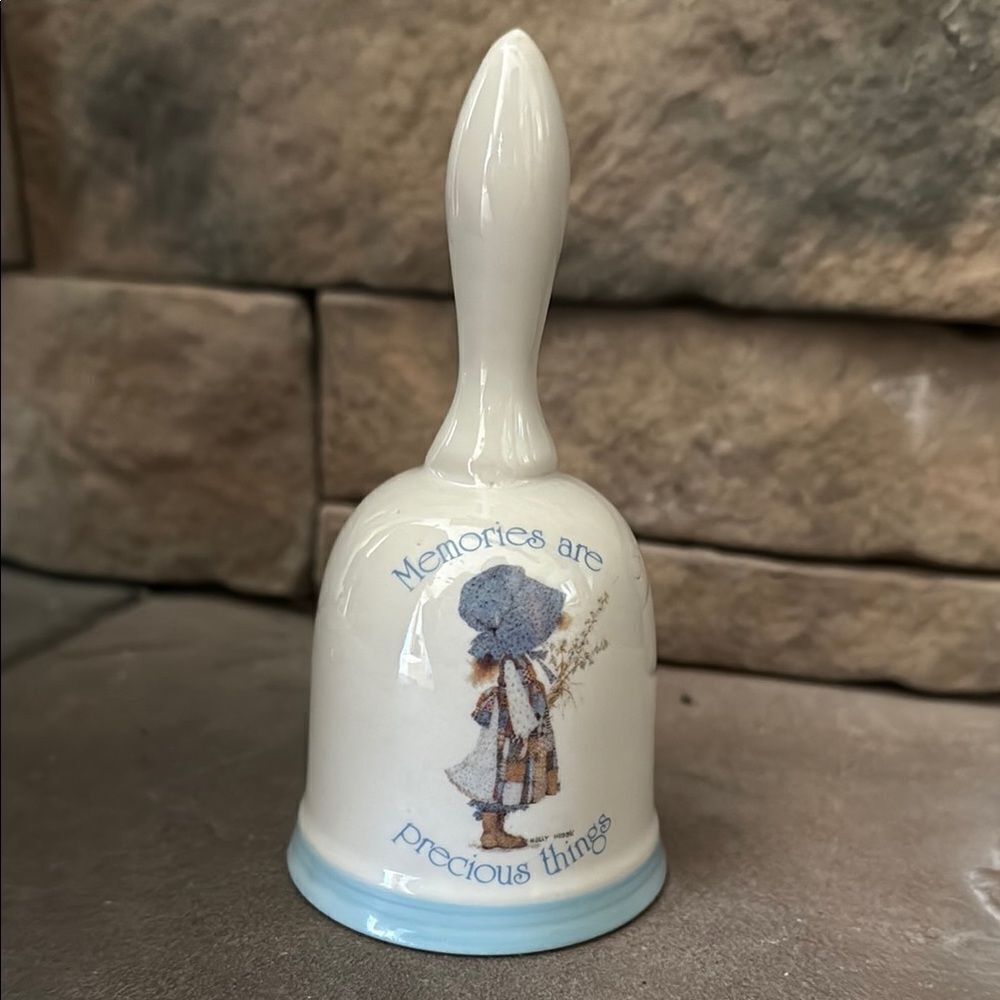 Vintage Holly Hobbie Decorative Ceramic Bell with Blue Accents